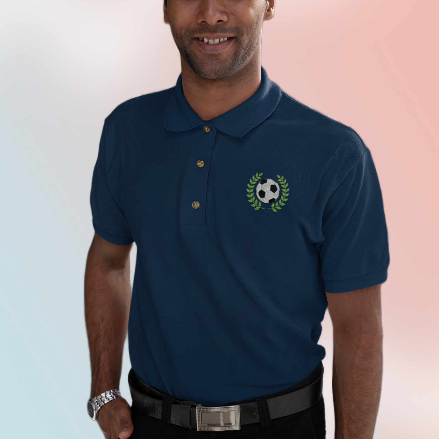 Football Graphic Polo T-shirt for Football Lovers Petrol Blue