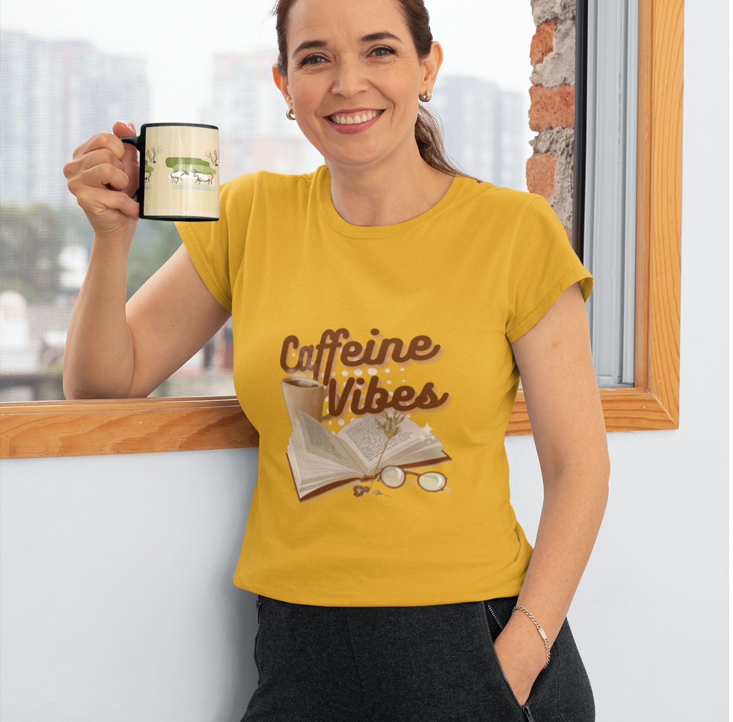 Happiness, Coffee and Book T Shirt for Women D23