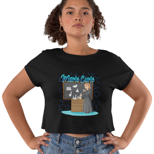 Marie Curie Scientist Crop T-shirt Black