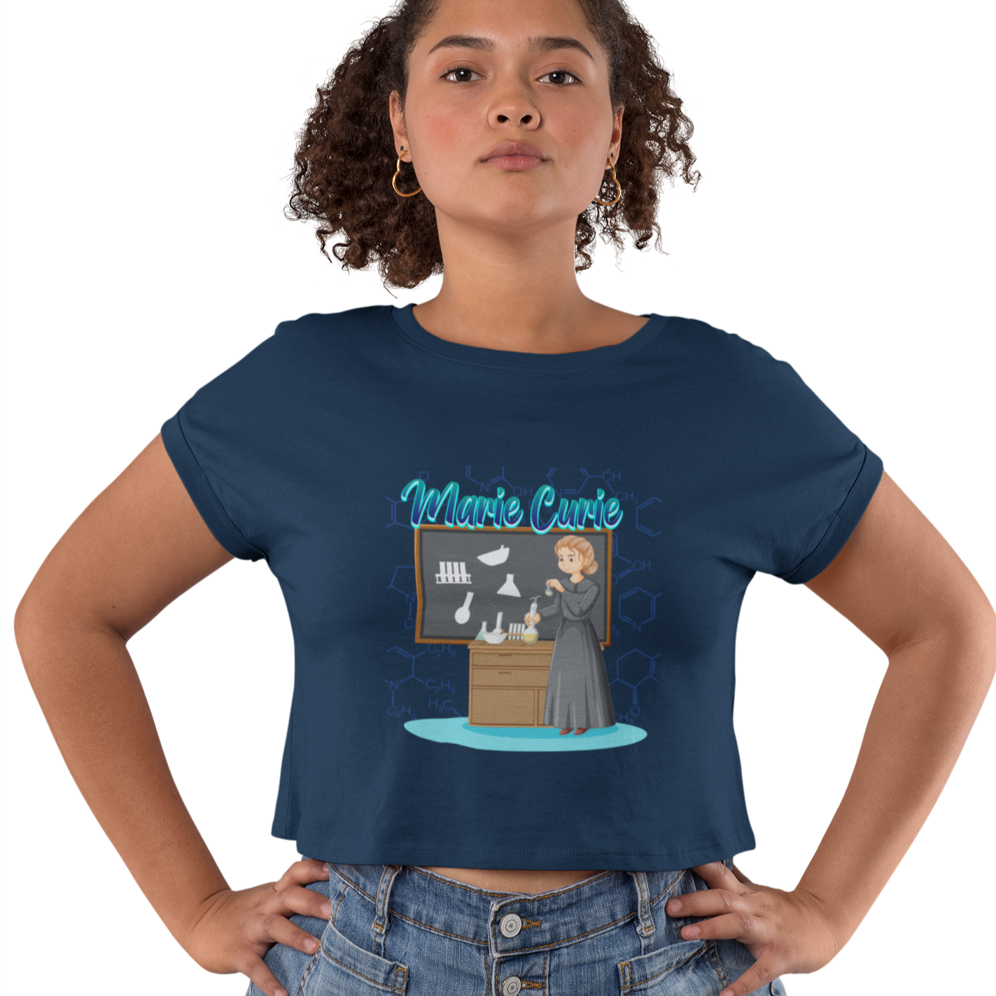 Marie Curie Scientist Crop T-shirt Navy Blue