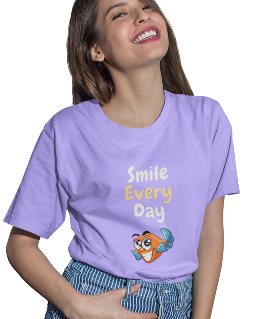 Smiley graphics Lavender T-shirt for Women