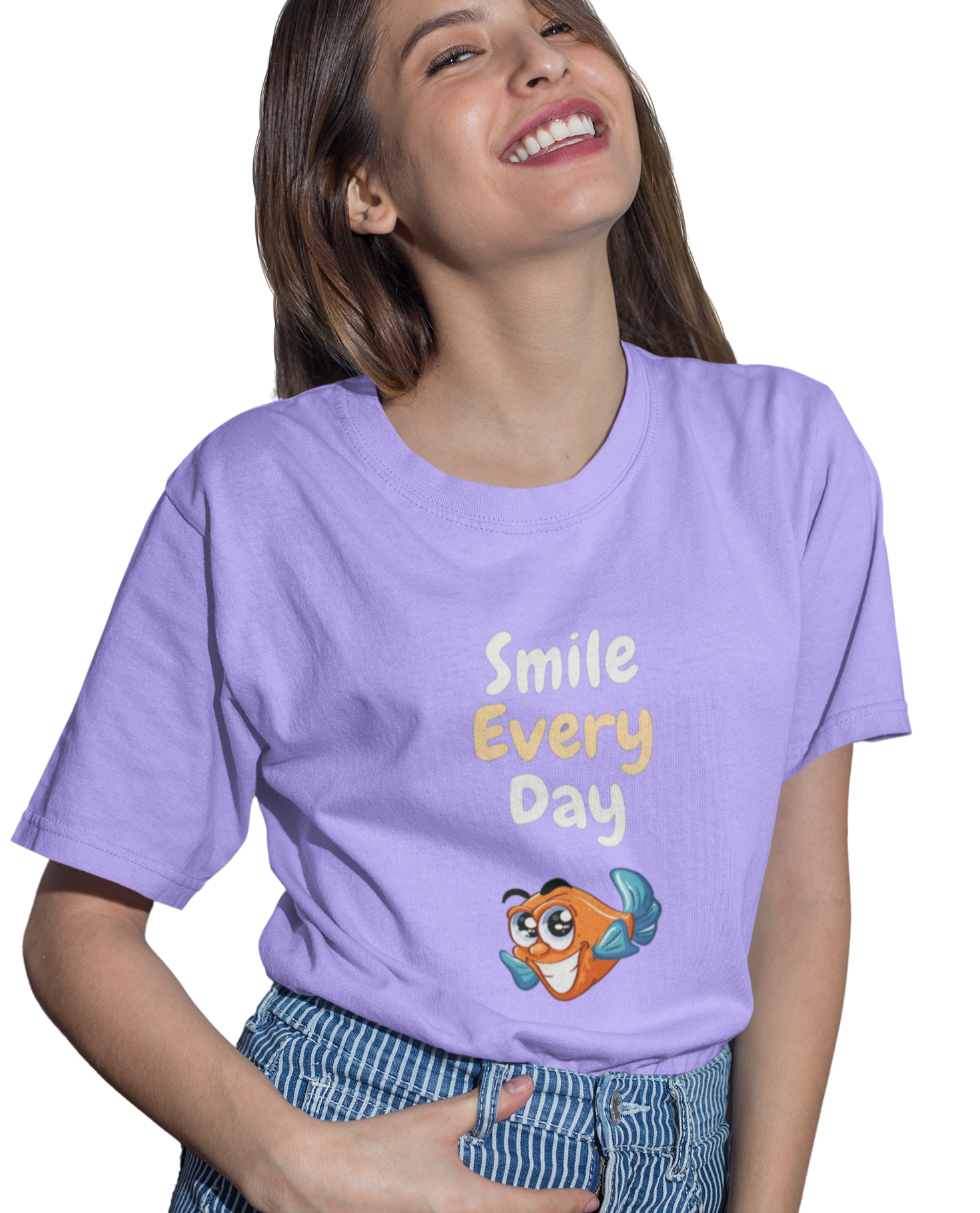 Smiley graphics Lavender T-shirt for Women