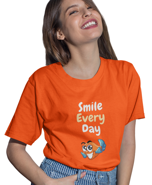 Smiley graphics Orange T-shirt for Women
