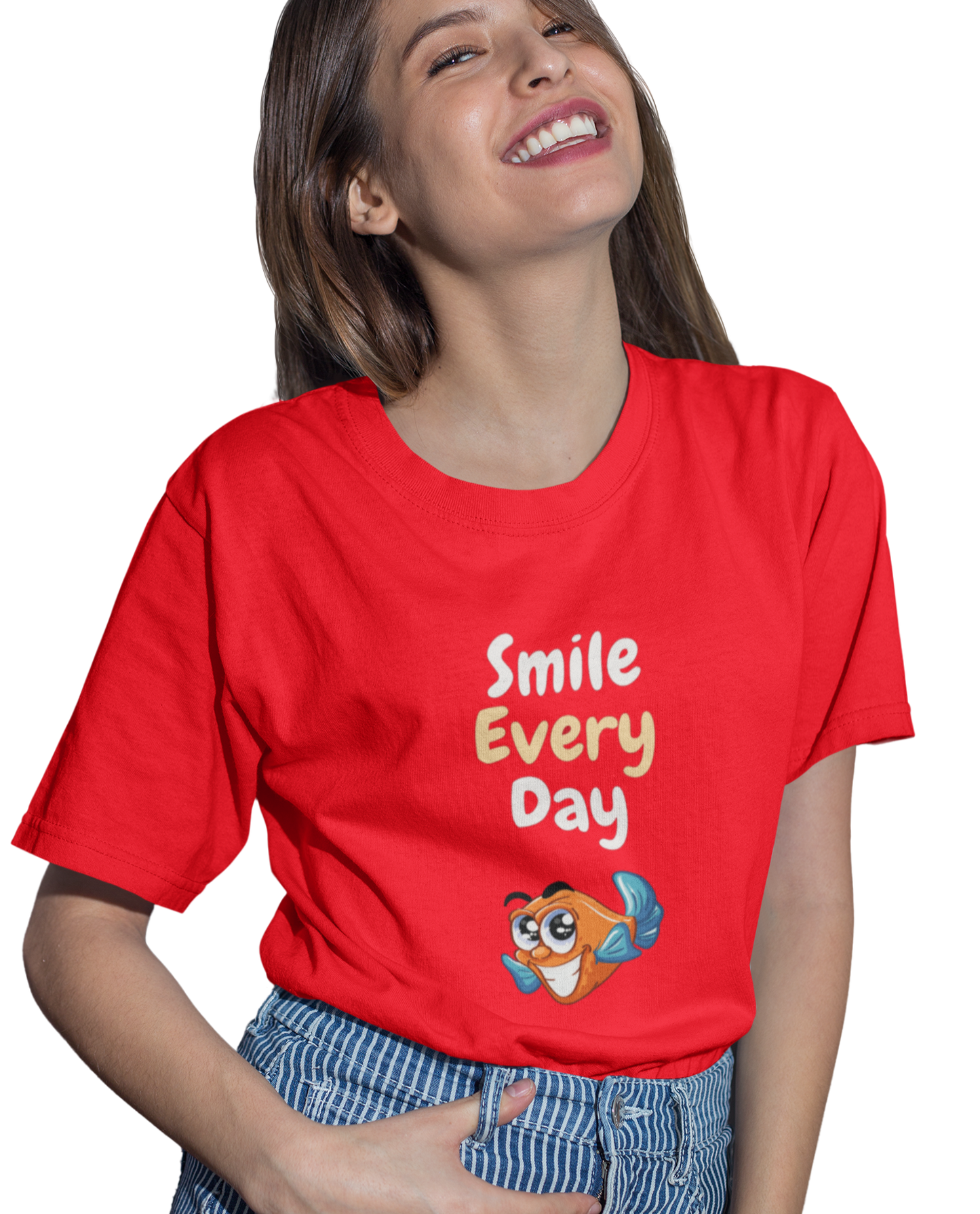 Smiley graphics Red T-shirt for Women