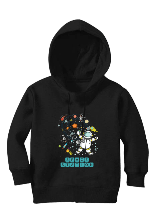 Space Station Astronaut Black Hoodie for Kids