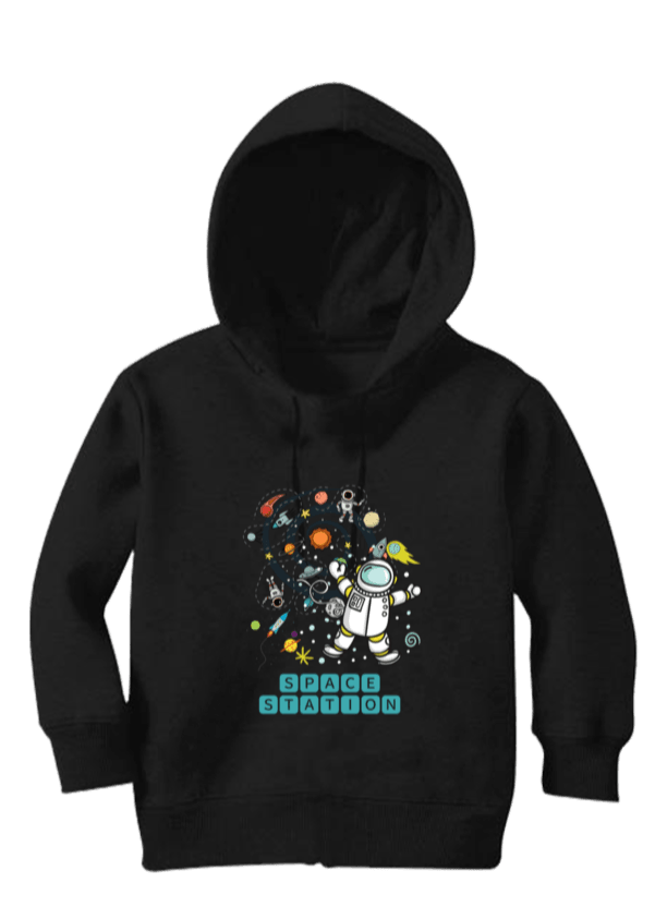Space Station Astronaut  Black Hoodie for Kids
