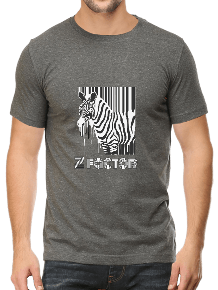 Charcoal Grey Tshirt for wildlife enthusiasts with Zebra design