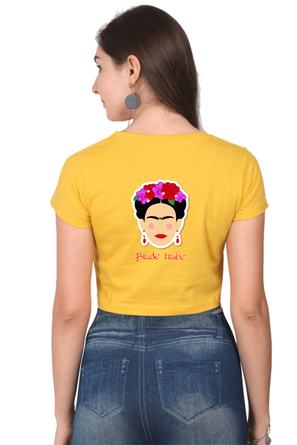 Golden Yellow Crop T-shirt printed with Bride Tribe