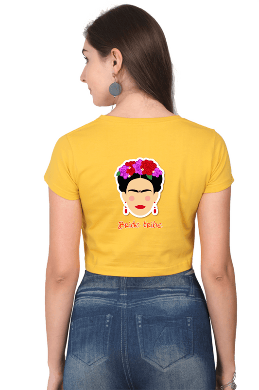 Golden Yellow Crop T-shirt printed with Bride Tribe 