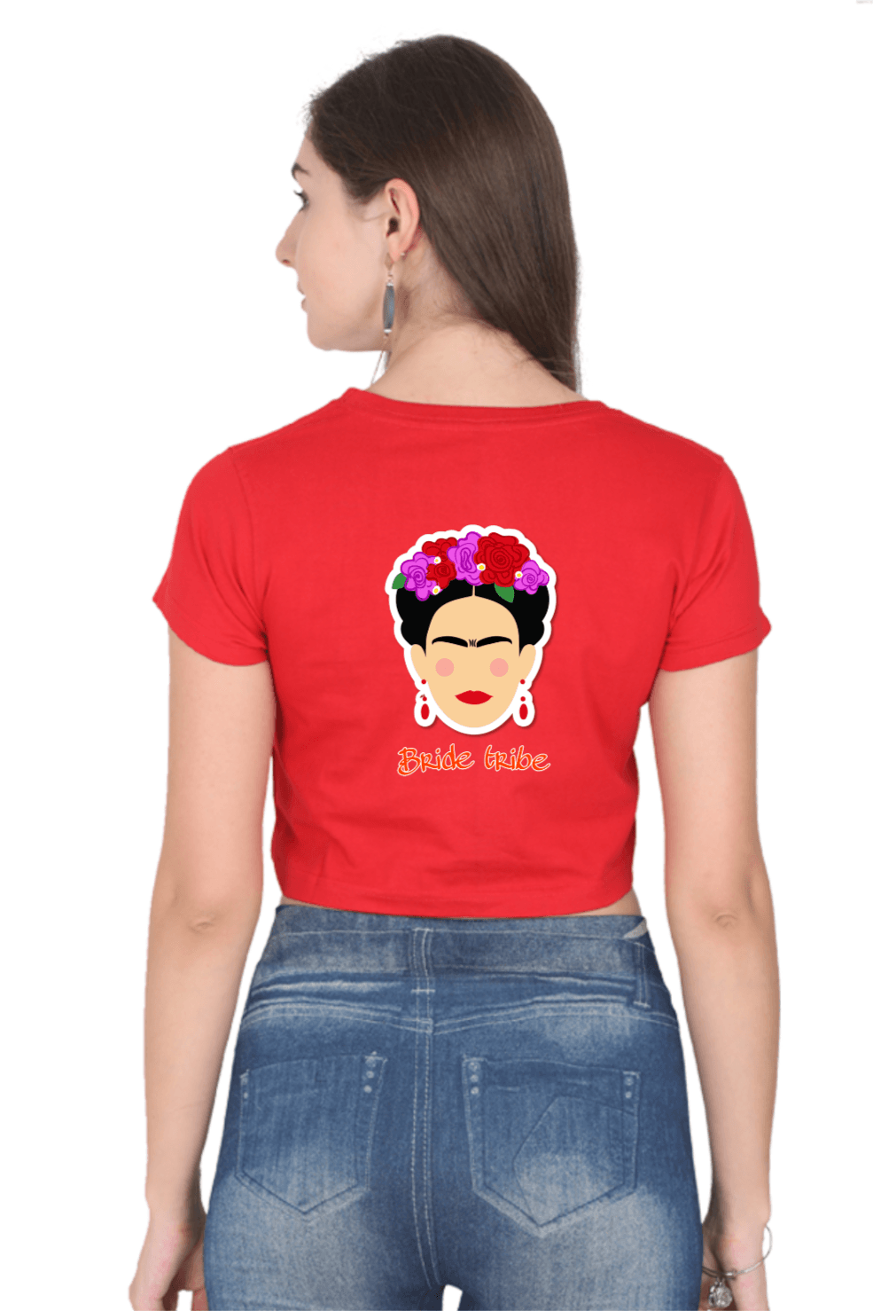 Red Crop T-shirt printed with Bride Tribe