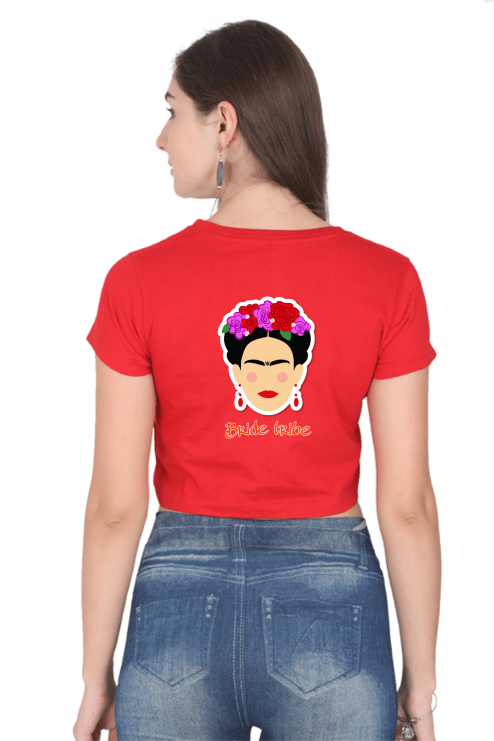 Red Crop T-shirt printed with Bride Tribe 