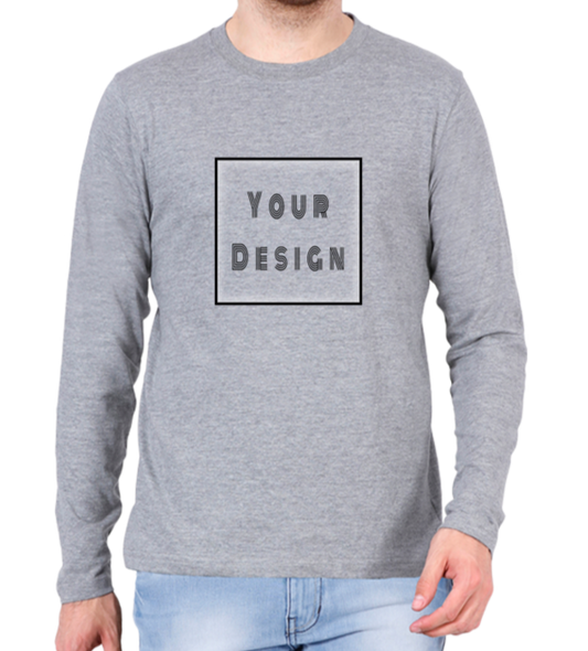 Customized Full Sleeves T-shirt Light Grey