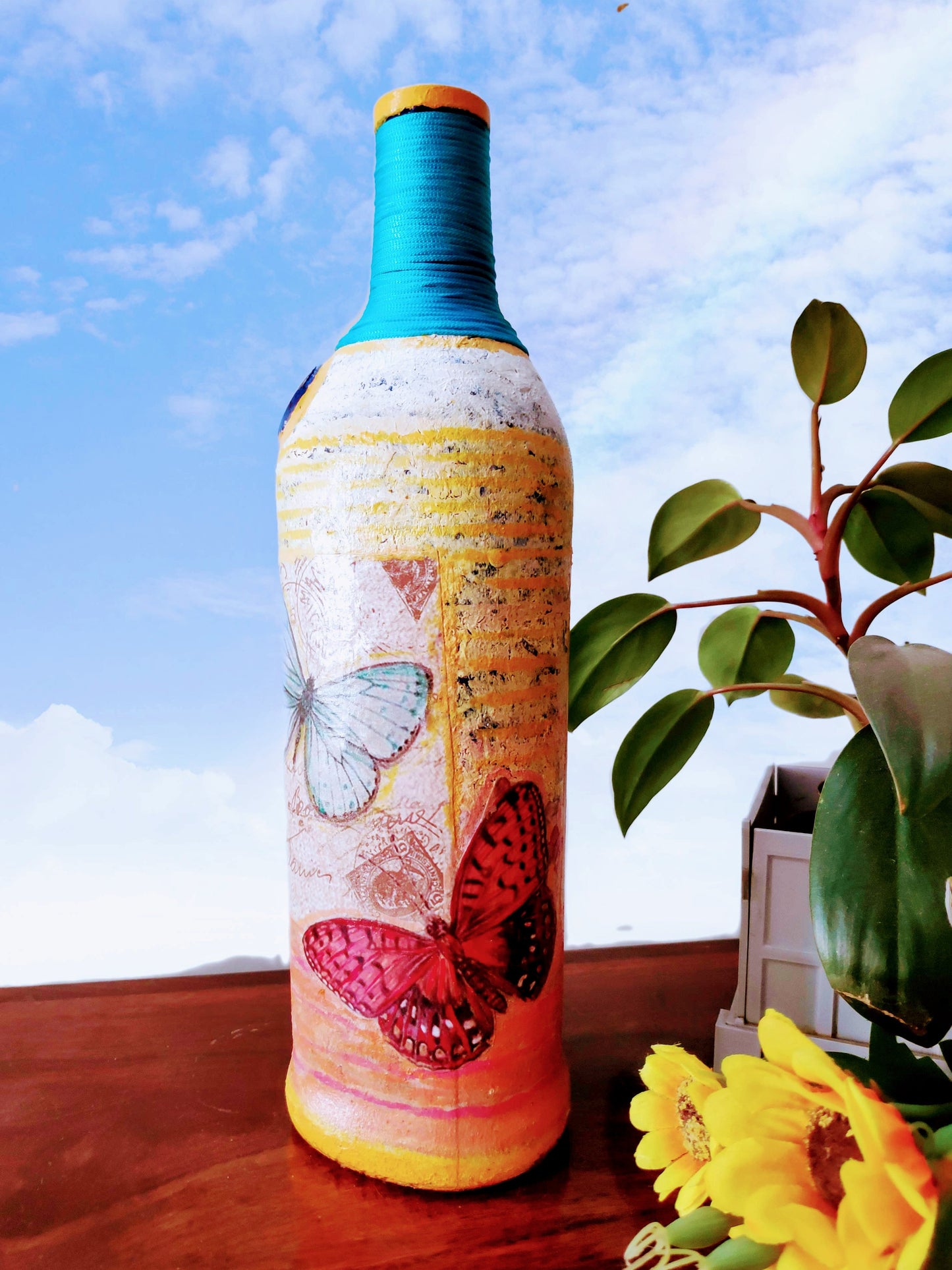 Handpainted Decorative Bottle Butterfly theme