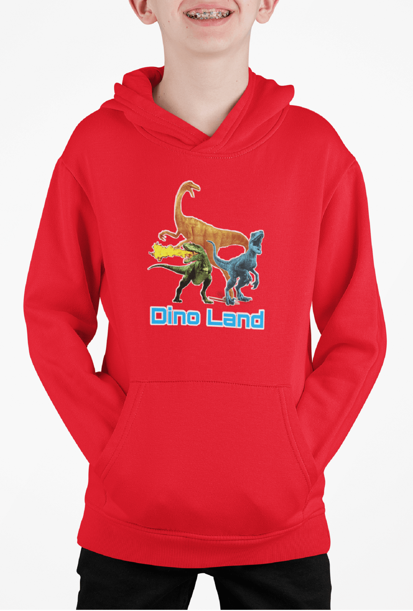 Red Hoodie for Kids with Dinosaur Design