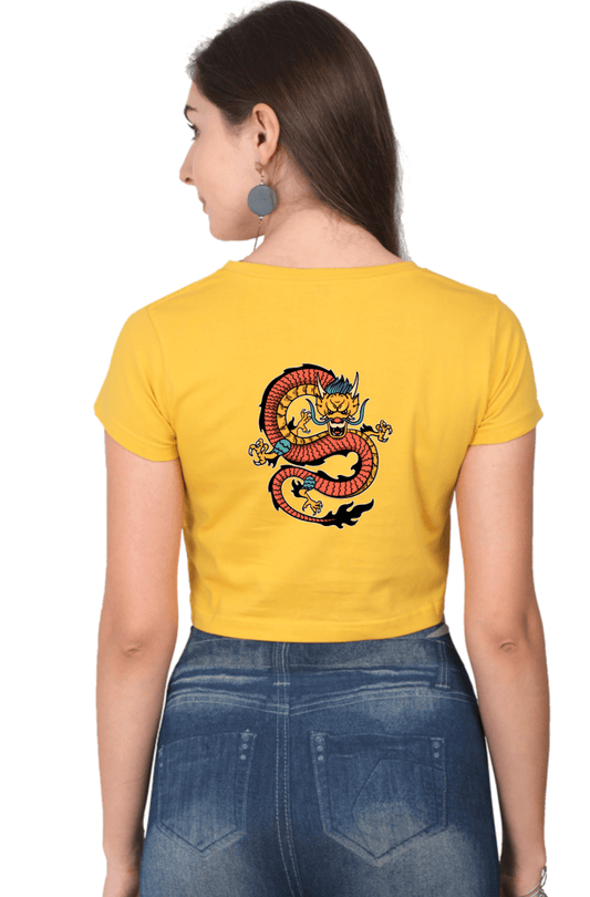 Golden Yellow crop top with Dragon art print on the back