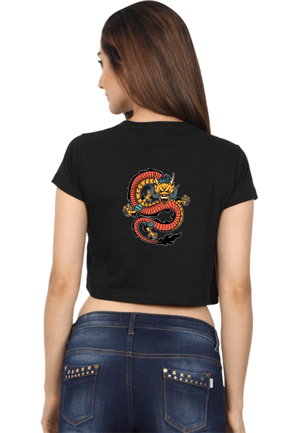 Black crop top with Dragon art print on the back