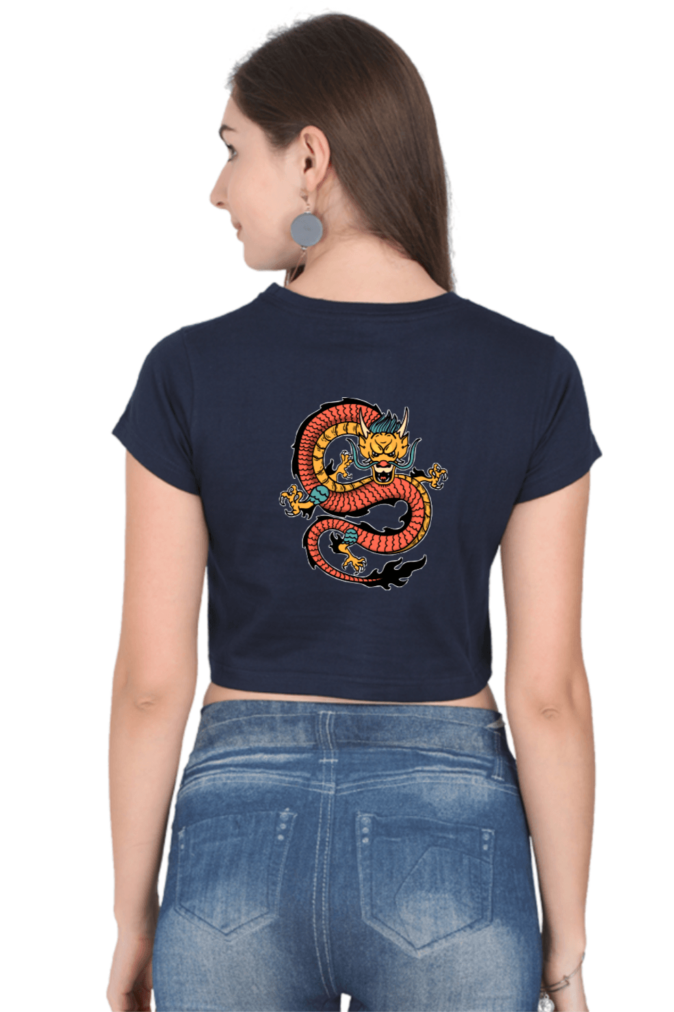 Navy Blue crop top with Dragon art print on the back