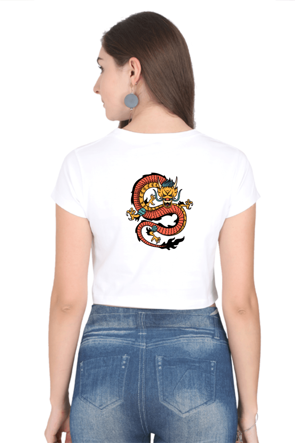White crop top with Dragon art print on the back