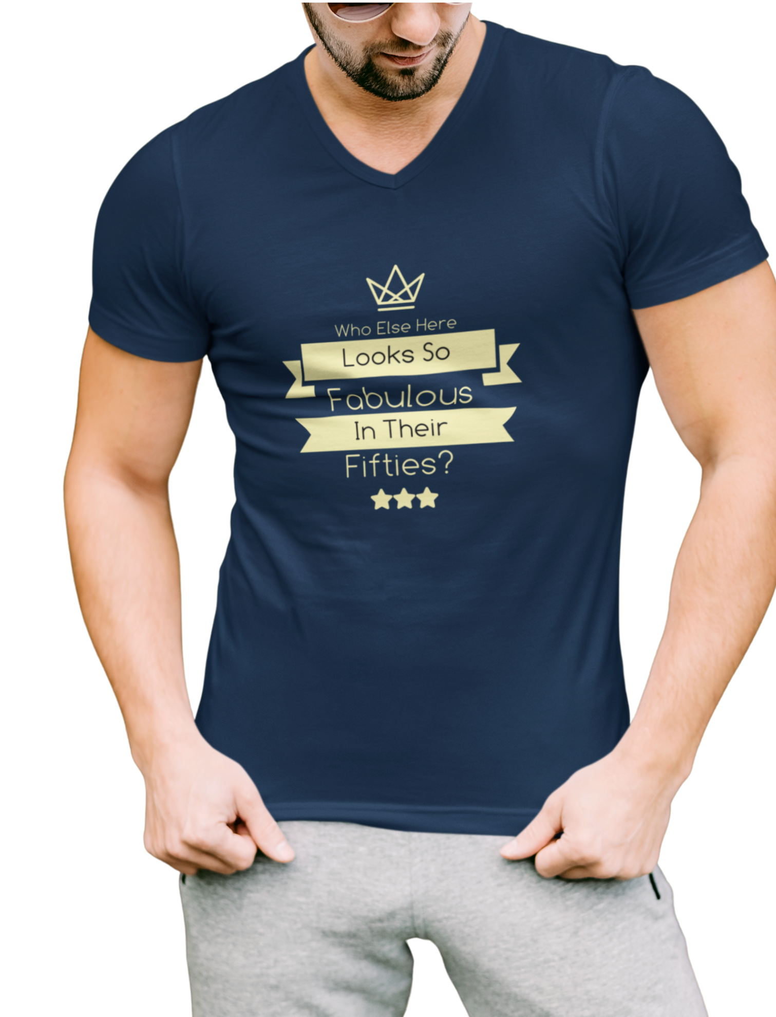 Fab At Fifty  Navy Blue  V Neck T-shirt for Men