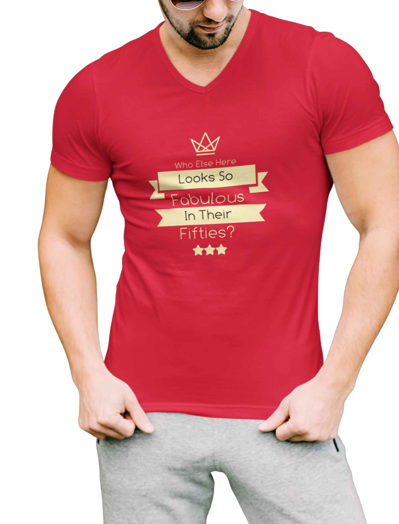 Fab At Fifty Red V Neck T-shirt for Men
