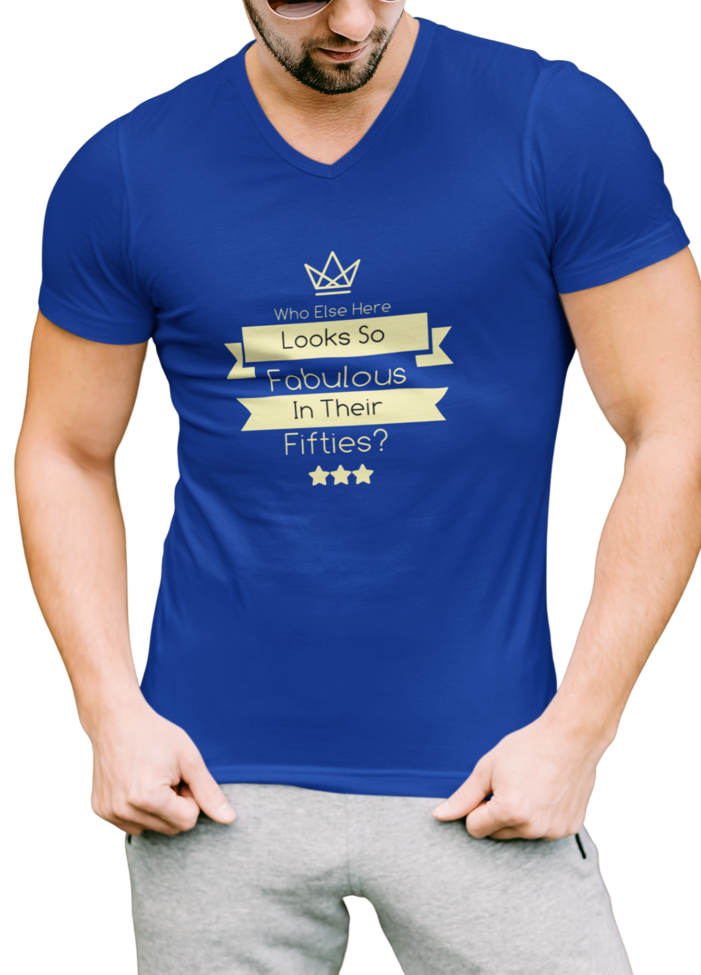 Fab At Fifty Royal Blue V Neck T-shirt