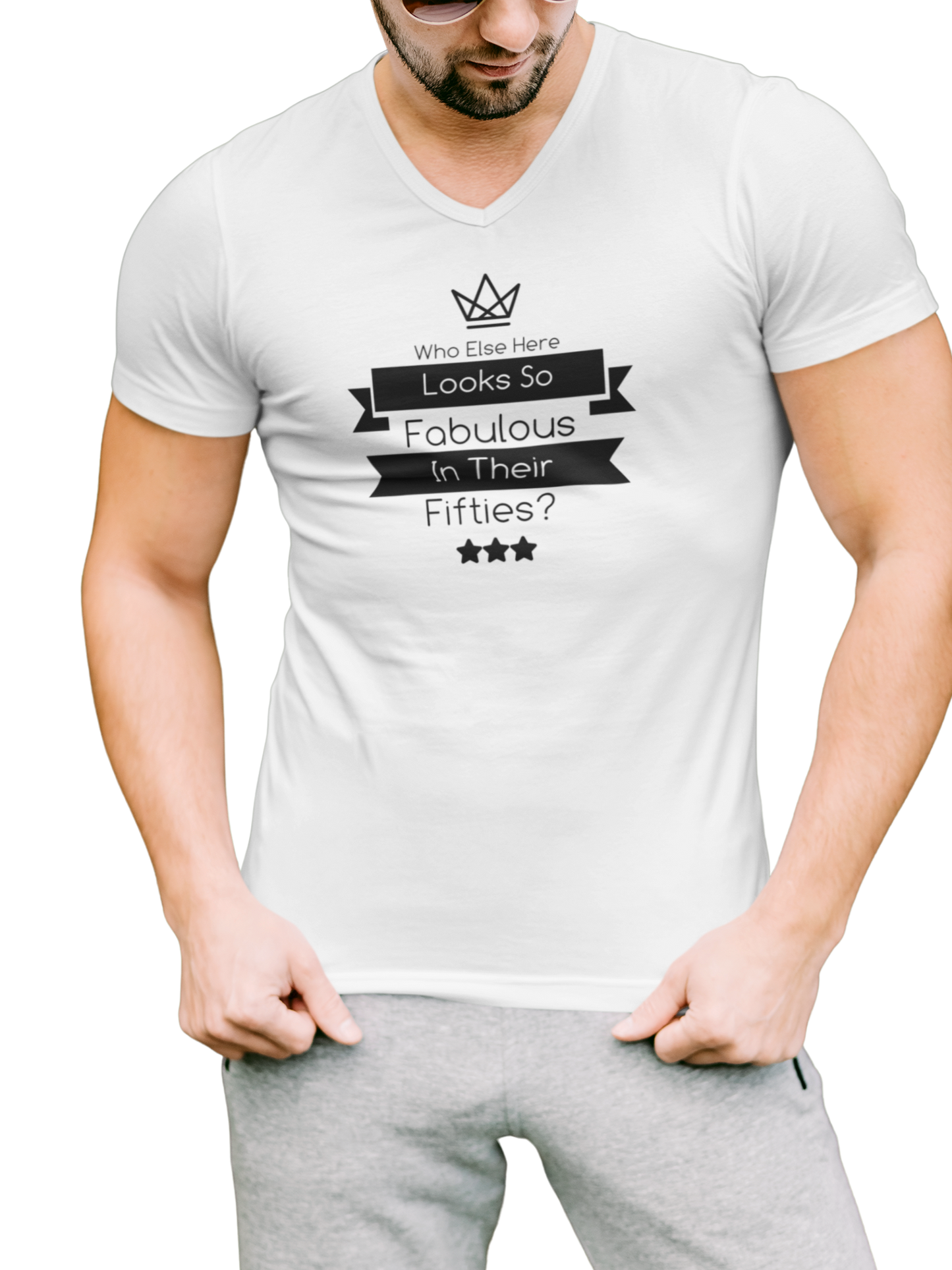 Fab At Fifty Light Grey V Neck T-shirt for Men