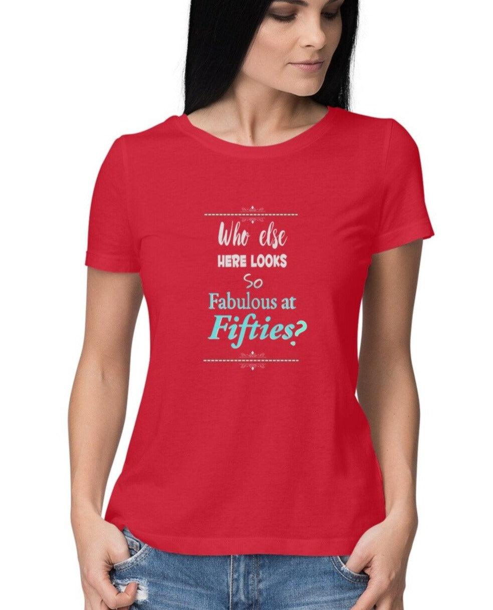 Fiftieth Birthday T-shirt for women Red