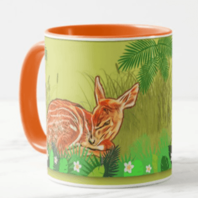 Ceramic Coffee Mug with golden deer print