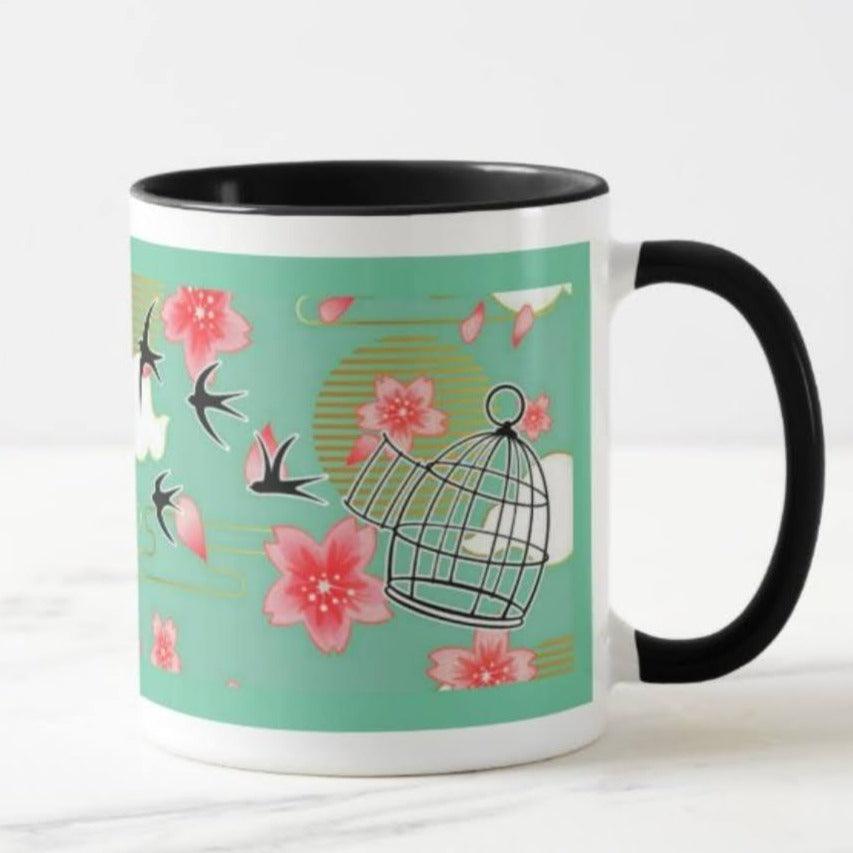 Designer Ceramic Coffee Mug with Free Birds art print