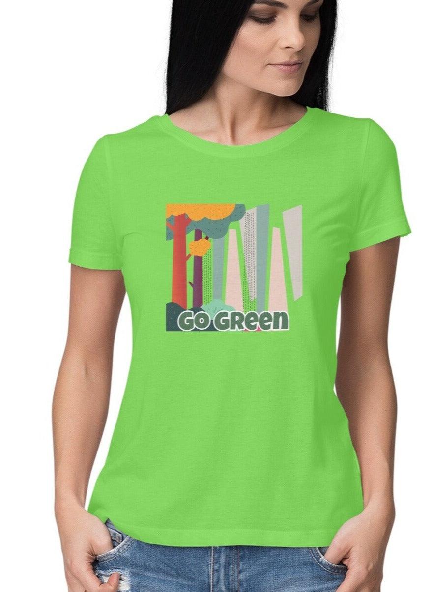 Women's cotton tshirt liril green with green living quote