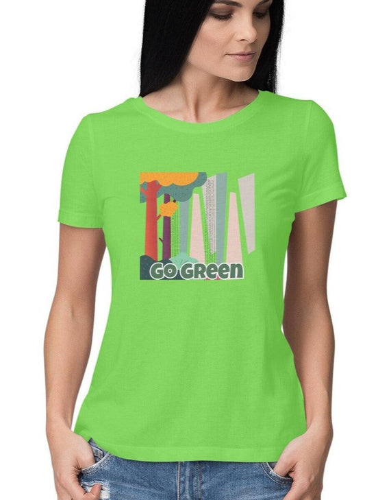 Women's cotton tshirt liril green with green living quote