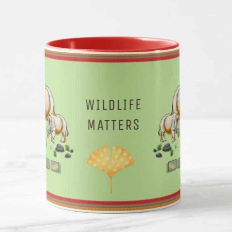 Designer Coffee Mug with Wildlife caption and Rhino design