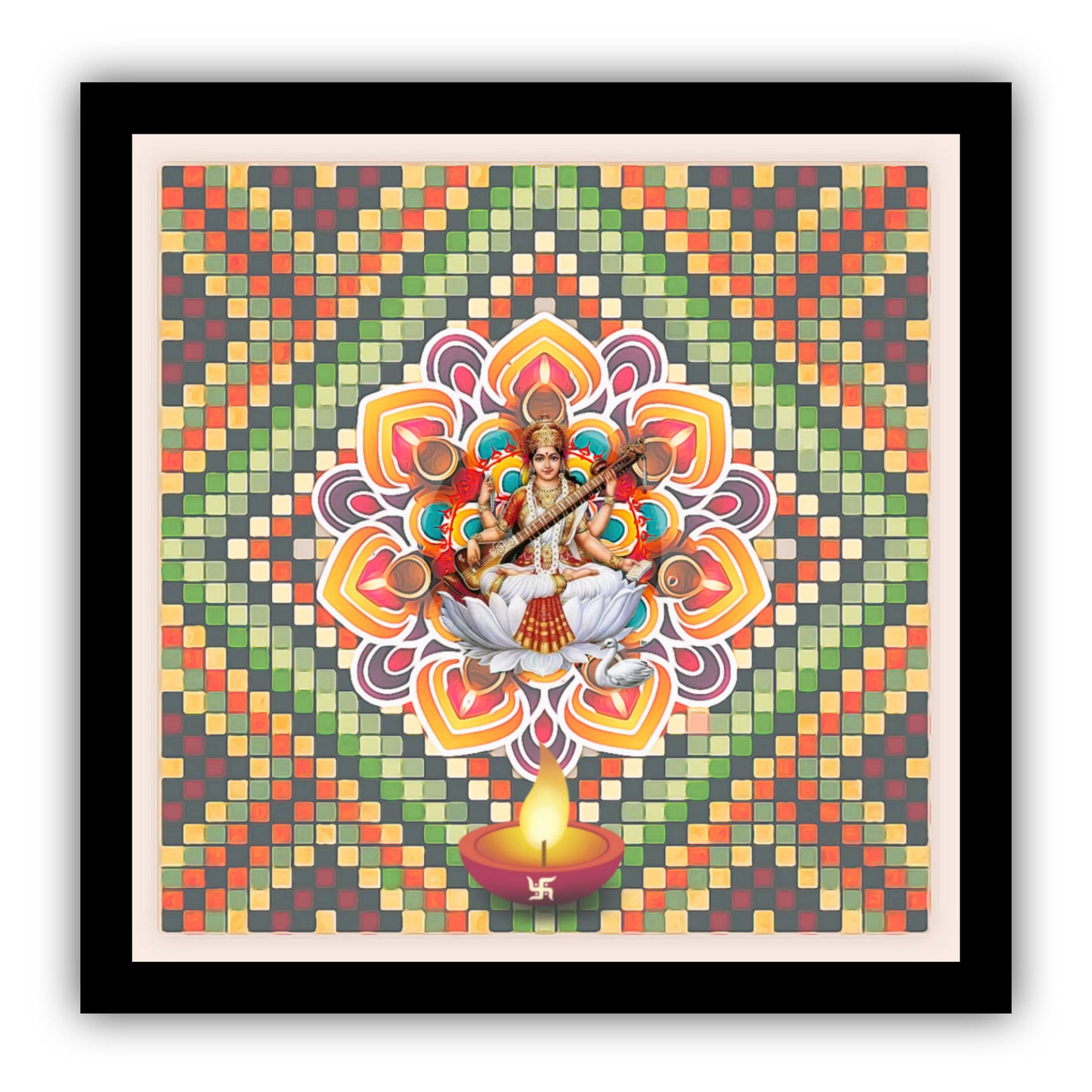 Goddess Laxmi Rangoli Art Framed Poster F10