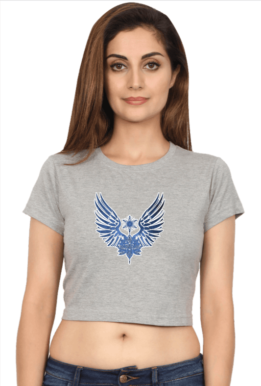 Maic Wings Printed Crop T-shirt for girls Light Grey