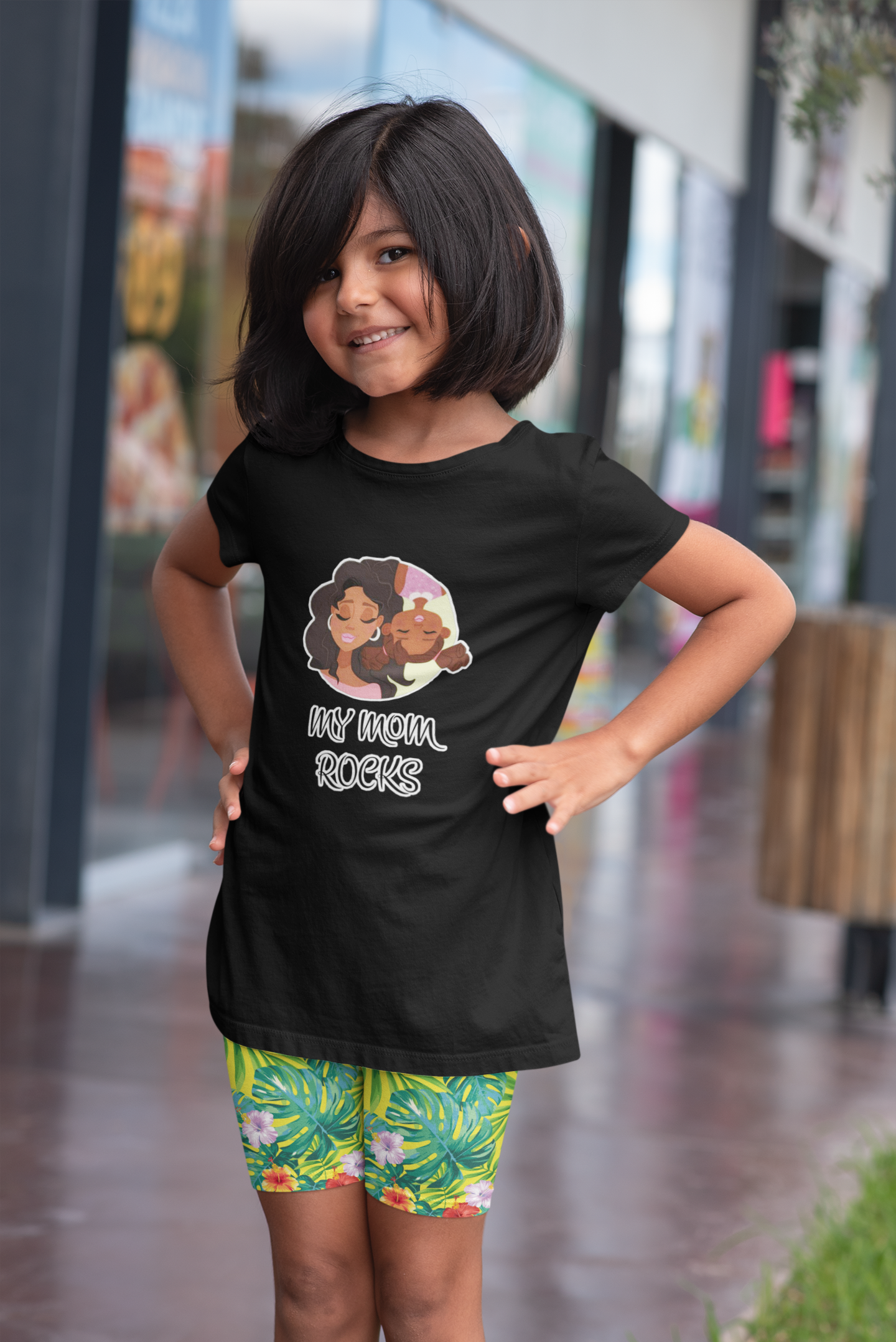 My Mom Rocks Little Girl's T Shirt Black
