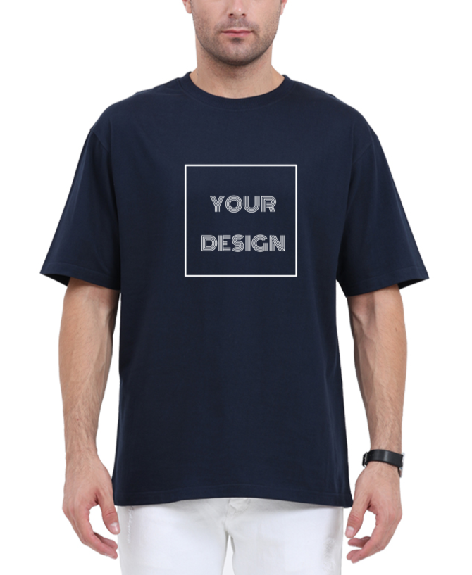 Navy Blue Oversized Classic T-shirt with Customized Front Print