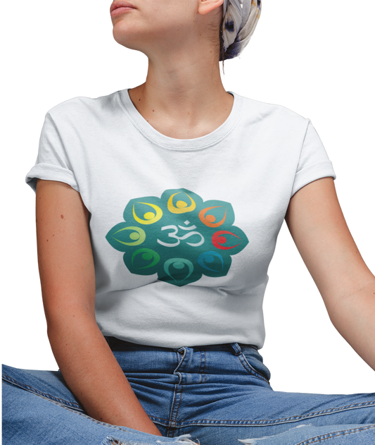 White Tshirt for women printed with Om graphic design