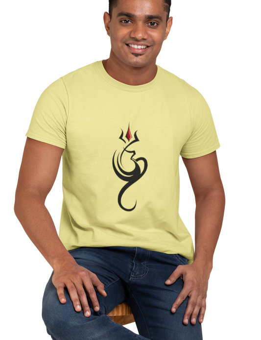 Om printed Beige Cotton T-shirt for Men