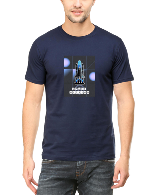 Space Mission T-shirt for Men Navy Blue