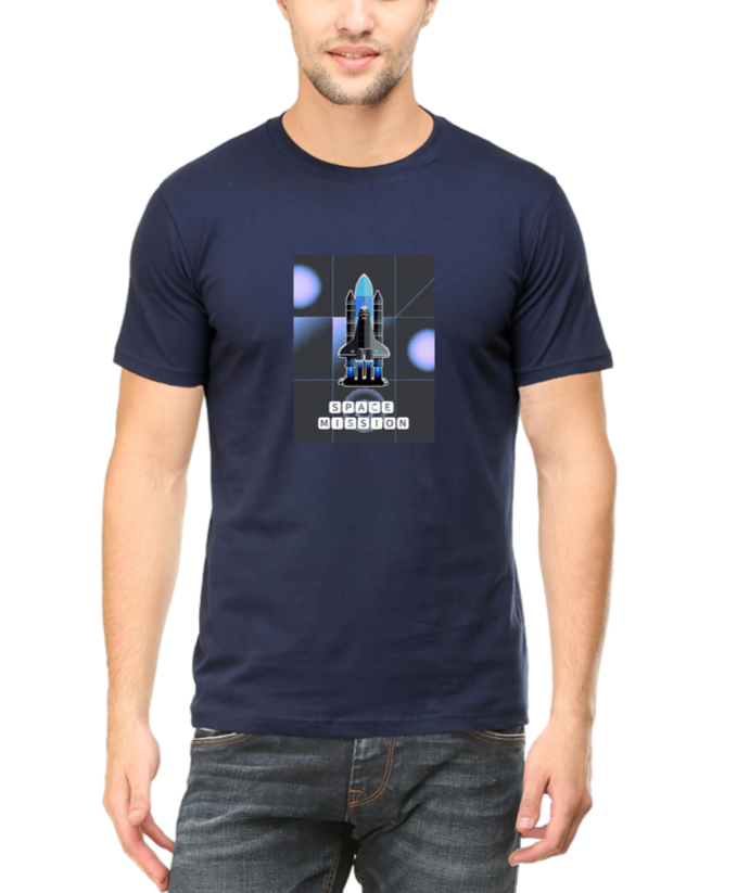 Space Mission T-shirt for Men Navy Blue