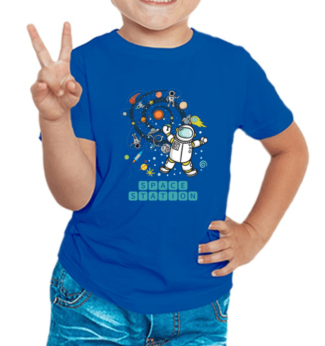 Space Station Royal Blue T-shirt for Kids 