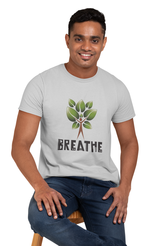 Tree of Life Yoga T Shirt for Men Round Neck Light Grey