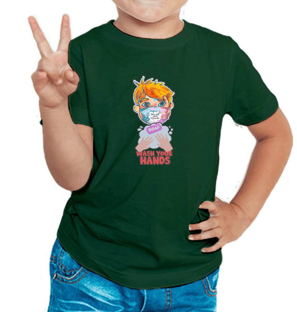 Wash Hands T-shirt for Boys Bottle Green