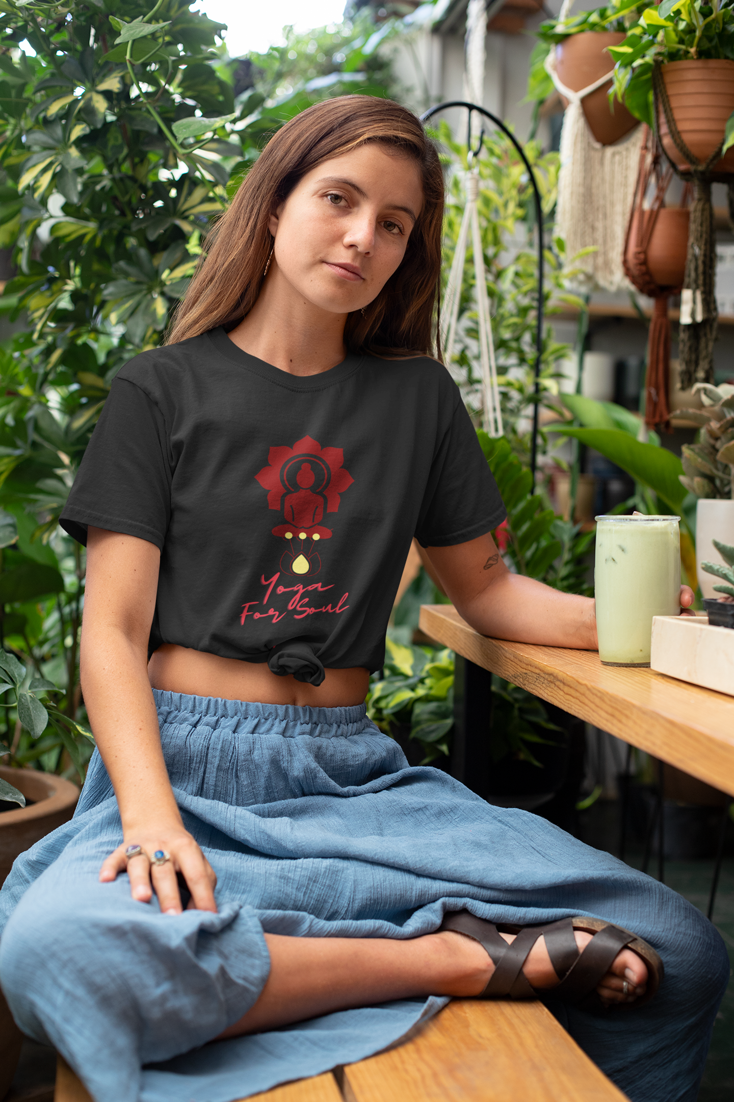 Yoga T-shirt For Women with Buddha Design Black Color