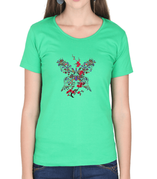Light green tshirt for women with delicate floral graphics