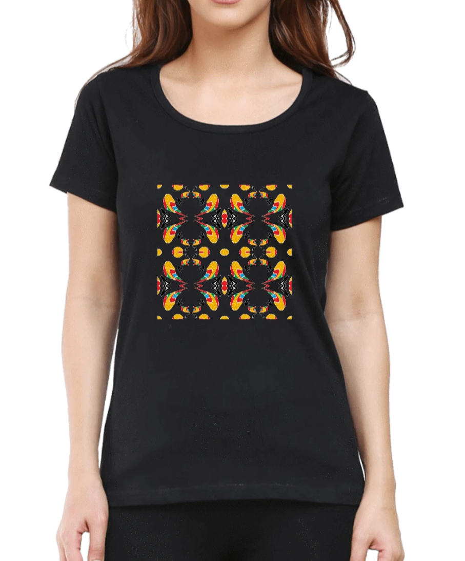 Women's tshirt black with embroidery geometric pattern