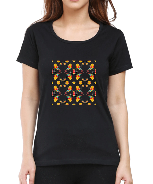 Women's tshirt black with embroidery geometric pattern