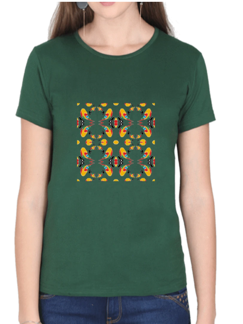 Women's tshirt bottle green with embroidery geometric pattern