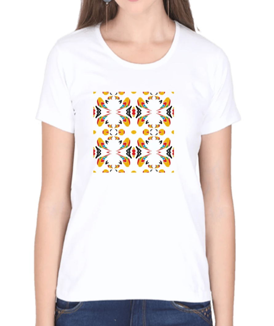 Women's tshirt white with embroidery geometric pattern