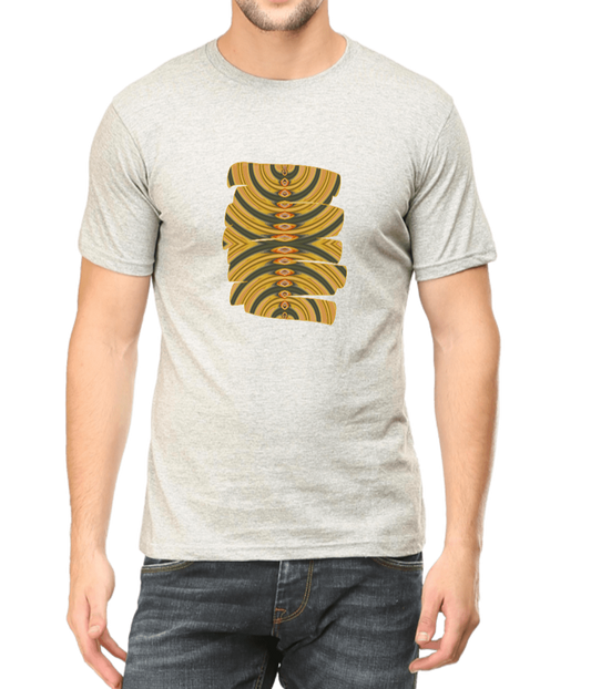 Light grey Men's T-shirt printed with mustard & grey graphic design